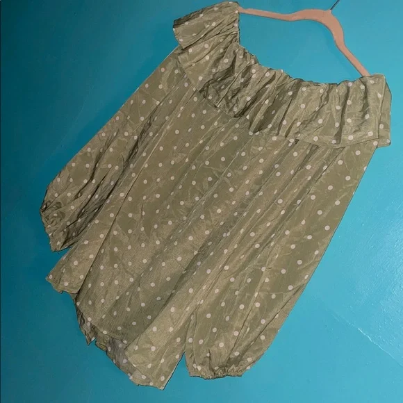 Suzanne Betro Olive Blouse with White Dots - Picture 12 of 16